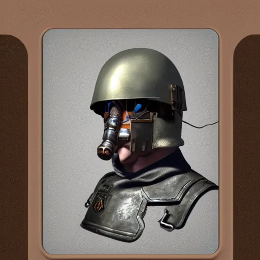 Prompt: dieselpunk soldier character, helmet, shoulders, chest, portrait, armored