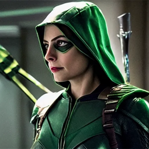 Prompt: film still of willa holland as green arrow in the 2 0 1 7 film justice league, dramatic cinematic lighting, inspirational tone, suspenseful tone, promotional art