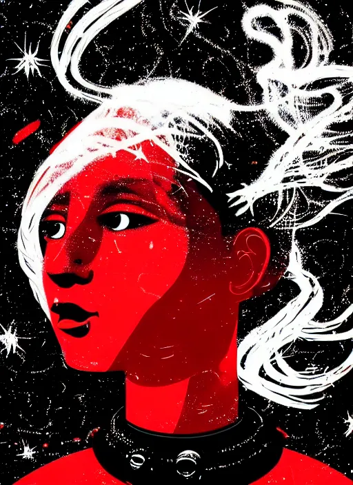 Prompt: highly detailed portrait of a hopeful pretty astronaut lady with a wavy blonde hair, by David Driskell, 4k resolution, nier:automata inspired, bravely default inspired, vibrant but dreary but upflifting red, black and white color scheme!!! ((Space nebula background))