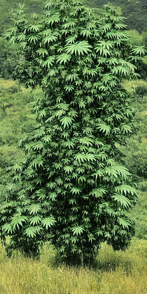 Image similar to giant marihuana plant with cows sleeping in it's shade