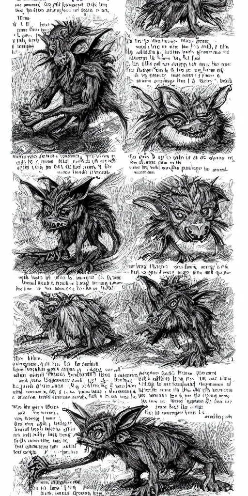 Image similar to field guide page with an illustration of a goblin. highly detailed realistic rendering