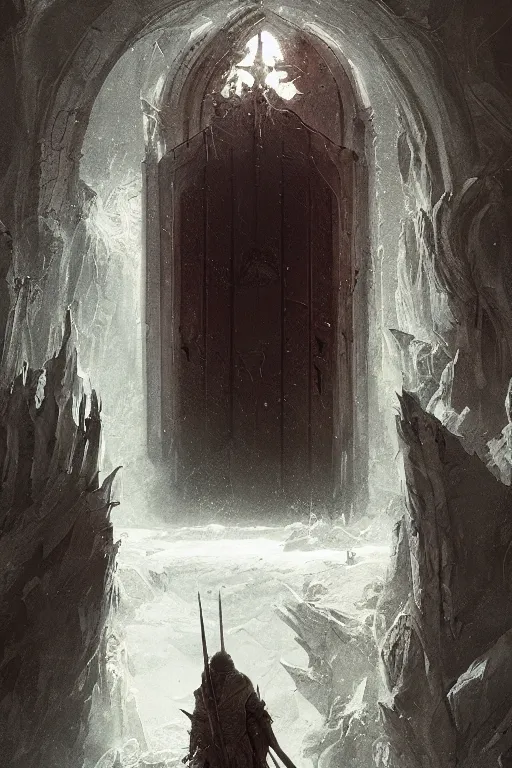 Image similar to The door of the purgatory by Greg Rutkowski and Zdzislaw beksinki, trending on artstation, artstationHD, artstationHQ, 4k, 8k