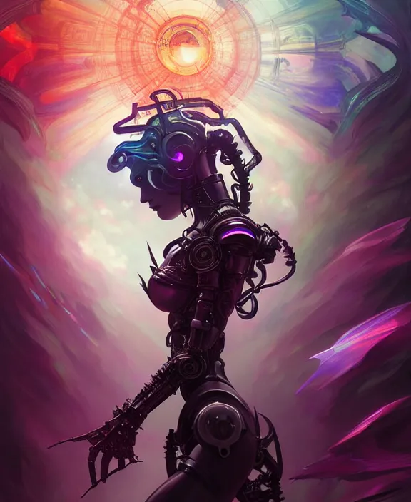 Image similar to whirlwind souls rushing inside metaverse, half body, tiara, robotic, android, cyborg, cyberpunk face, by loish, d & d, fantasy, intricate, elegant, highly detailed, colorful, vivid color, digital painting, artstation, concept art, art by artgerm and greg rutkowski and alphonse mucha and ruan jia