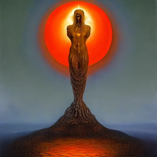 Image similar to the queen of the sun by zdzisław beksiński, jeffrey smith and h.r. giger, oil on canvas, XF IQ4, f/1.4, ISO 200, 1/160s, 8K, RAW, unedited, symmetrical balance, in-frame