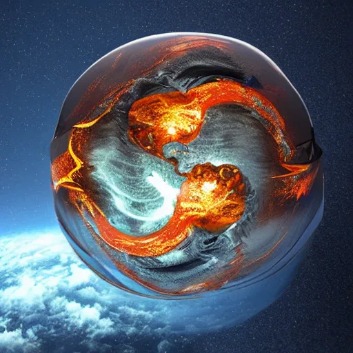 Image similar to water, fire, earth and air in one element, swirling around in a sphere