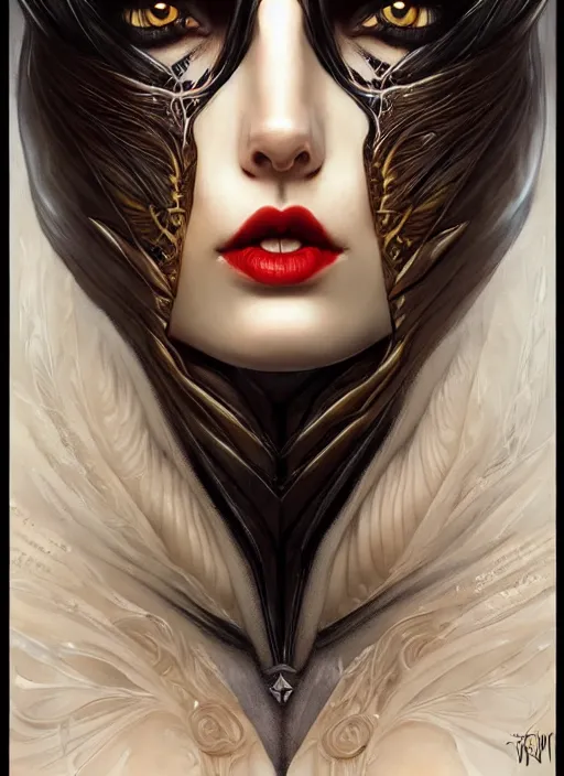 Prompt: a highly detailed symmetrical painting of a female fantasy seductive sensual dark mistress with piercing beautiful eyes, trending on artstation, deviantart, art by artgerm and karol bak and mark brooks