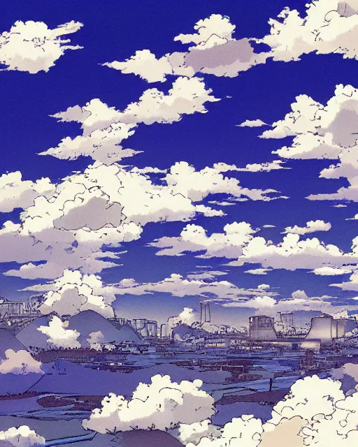 Image similar to cloudy sky illustration in anime style by yoshitaka amano