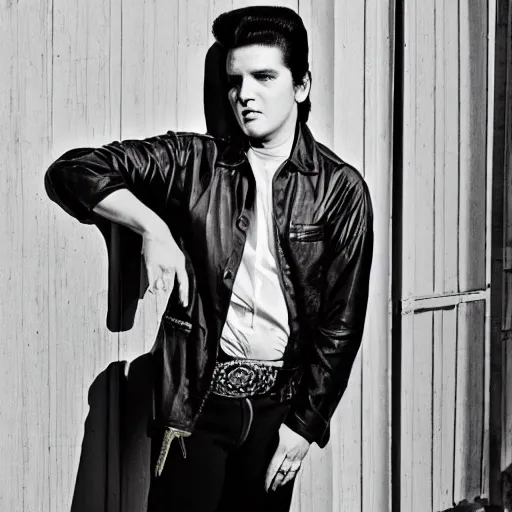 Image similar to young elvis presley dressed in 2 0 2 2, modern clothing, nashville, tennessee, outdoors, portrait, highly detailed, annie liebovitz, cinematic lighting, mucha