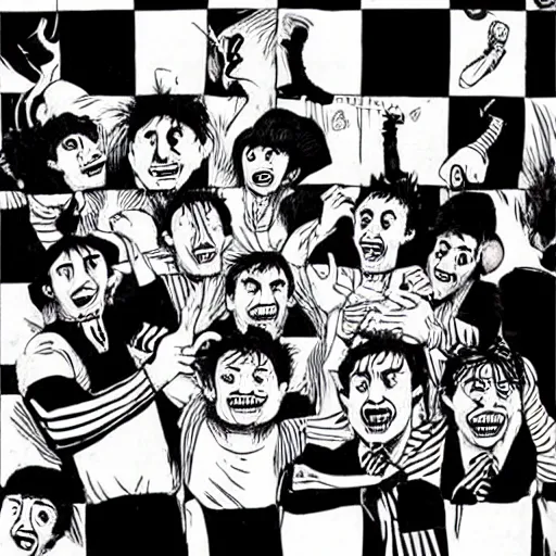 Image similar to drunk english football fans by junji ito