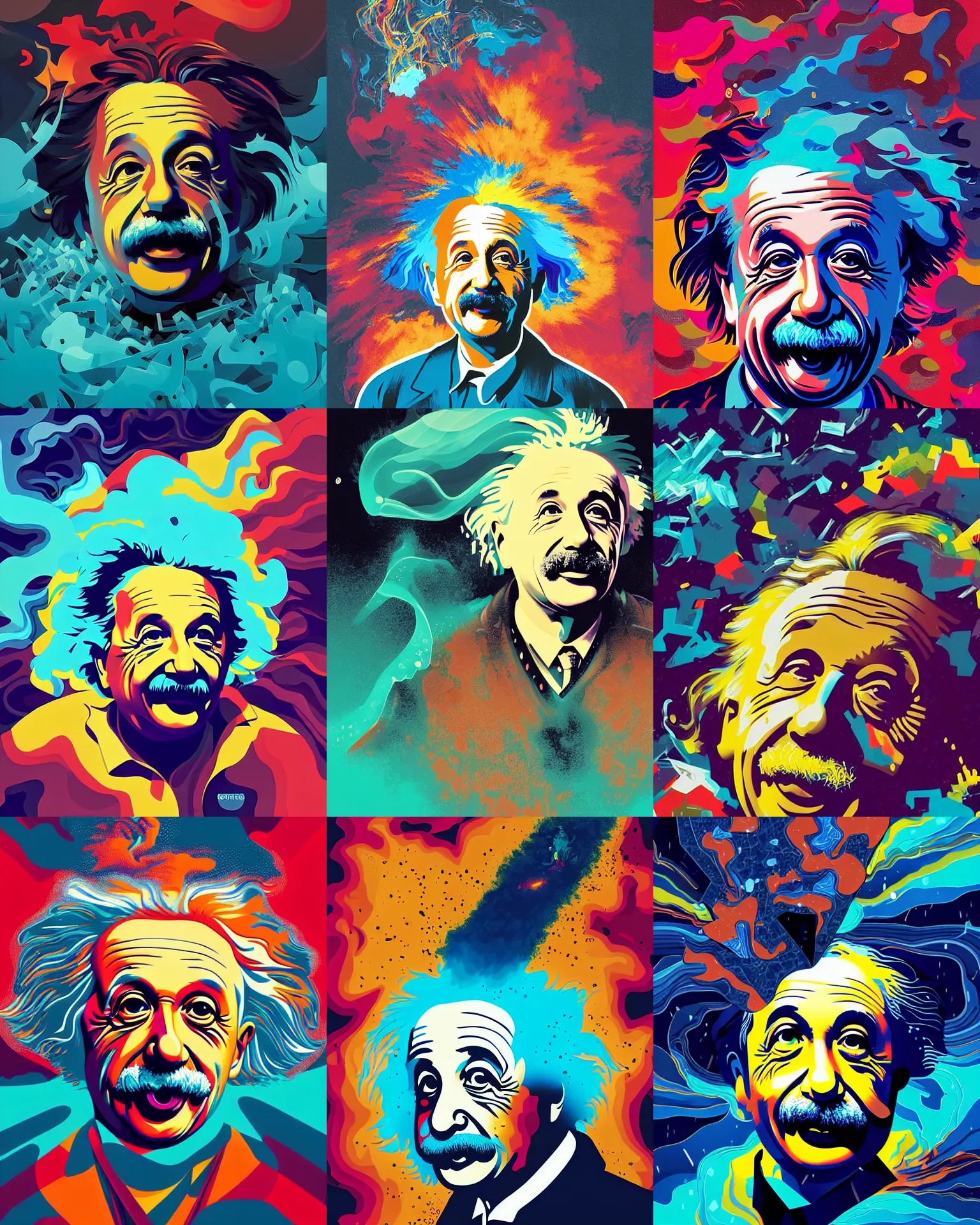 Prompt: einstein in a chaotic storm of liquid smoke, portrait, by petros afshar, ross tran, tom whalen, peter mohrbacher, artgerm, shattered glass, bubbly underwater scenery, radiant light