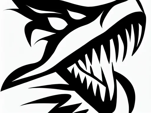 Prompt: pen sketch!!! of a stylized angry energetic dynamic velociraptor!!! sports logo!!! black and white