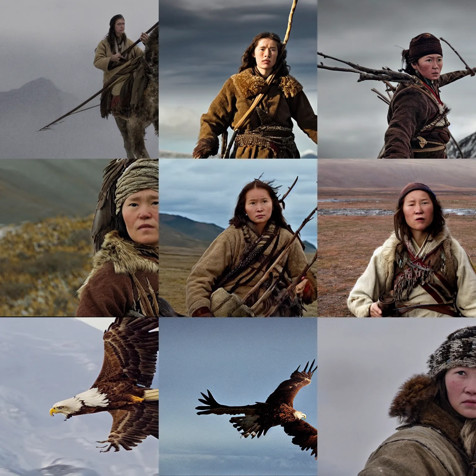 Prompt: a still from the eagle huntress ( 2 0 1 6 )