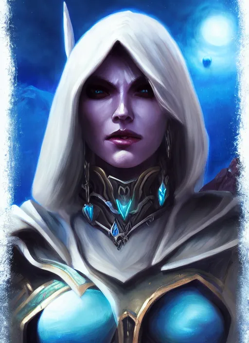 Image similar to hyperrealist painting of sylvanas windrunner on a blue planet. by bayard wu, fantasy art, photo realistic, dynamic lighting, trending on artstation, poster, volumetric lighting, very detailed faces, 4 k, award winning