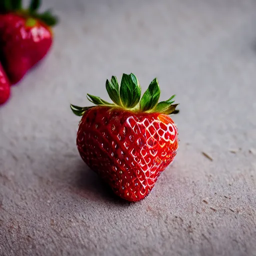 Image similar to high quality presentation photo of a strawberry made of gold, photography 4k, f1.8 anamorphic, bokeh, 4k, Canon, Nikon