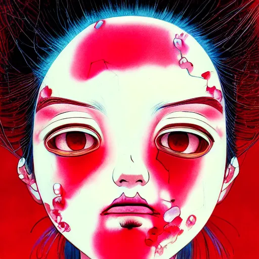 Image similar to prompt : red portrait soft light painted by james jean and katsuhiro otomo and erik jones, inspired by evangeleon anime, smooth face feature, intricate oil painting, high detail illustration, sharp high detail, manga and anime 1 9 9 0