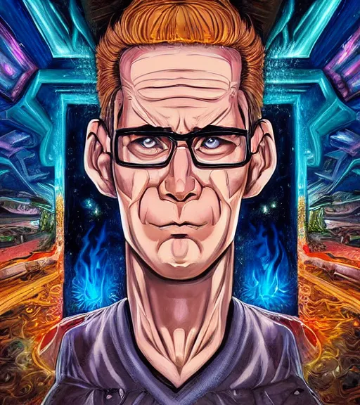 Prompt: symmetry, hank hill wearing a white tshirt, the god of propane, blue fire, art by mike judge, art by josephine wall, art by huang guangjian, art by viktoria gavrilenko, art by amanda sage, dramatic lighting, trending on artstation