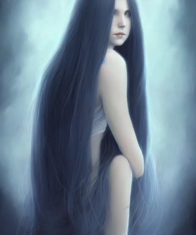 Prompt: cousin itt by charlie bowater and titian and artgerm, full - body portrait, intricate, addams family, elegant, blue mist, beautiful, highly detailed, dramatic lighting, sharp focus, trending on artstation, artstationhd, artstationhq, unreal engine, 4 k, 8 k