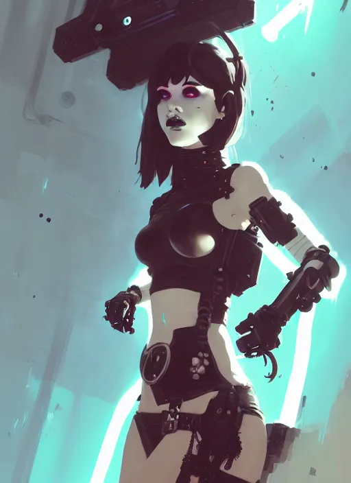 Prompt: portrait of cute goth girl in cyber bikini armor, warhammer, cyberpunk, by atey ghailan, by greg rutkowski, by greg tocchini, by james gilleard, by joe fenton, by kaethe butcher, dynamic lighting, gradient light blue, brown, blonde cream and white color in scheme, grunge aesthetic