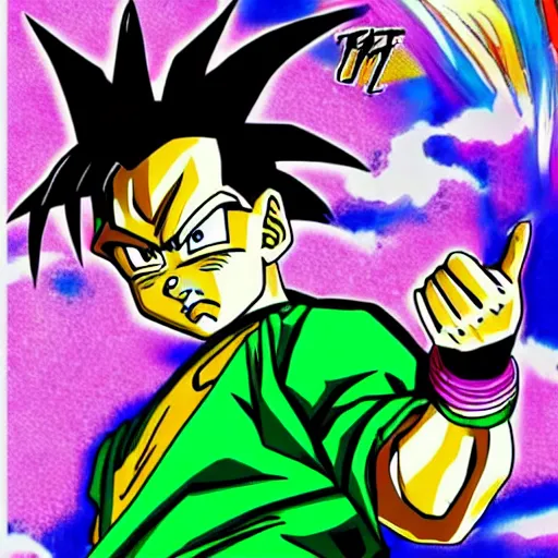 Image similar to denzel curry drawn in the style of dragon ball z, highly detailed, shading