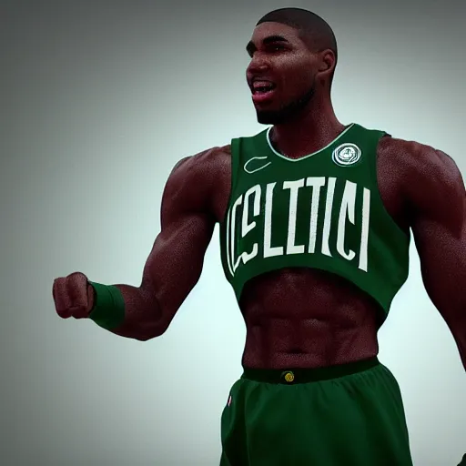 Image similar to boston celtic's Jaylen Tatum as a cyborg humanoid, digital art, trending on artstation, octane render