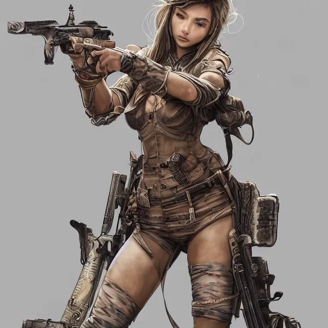 Prompt: the portrait of lawful neutral colorful female infantry gunner as absurdly beautiful, gorgeous, elegant, european swimsuit model looking straight, an ultrafine hyperdetailed illustration by kim jung gi, irakli nadar, intricate linework, incredibly detailed faces, extremely sharp focus, octopath traveler, unreal engine 5 highly rendered, global illumination, radiant light, detailed and intricate environment