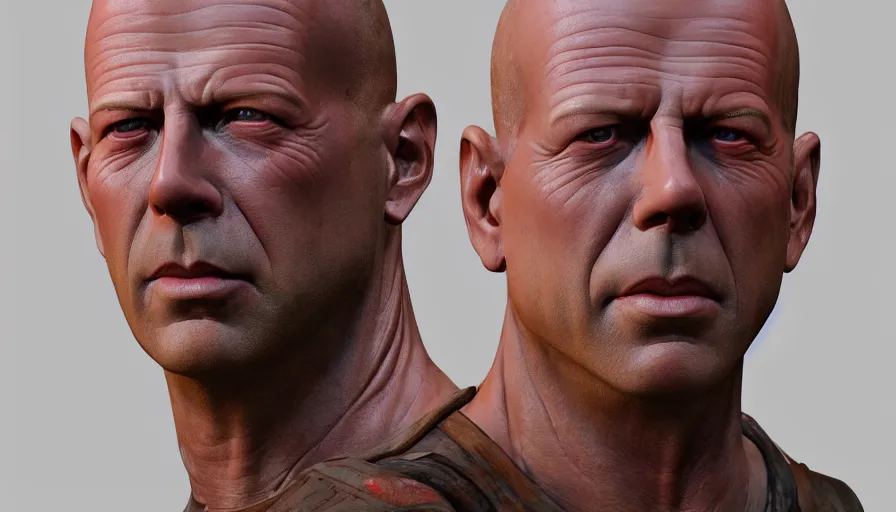 Image similar to Realistic hand-painted bust of Bruce Willis, hyperdetailed, artstation, cgsociety, 8k