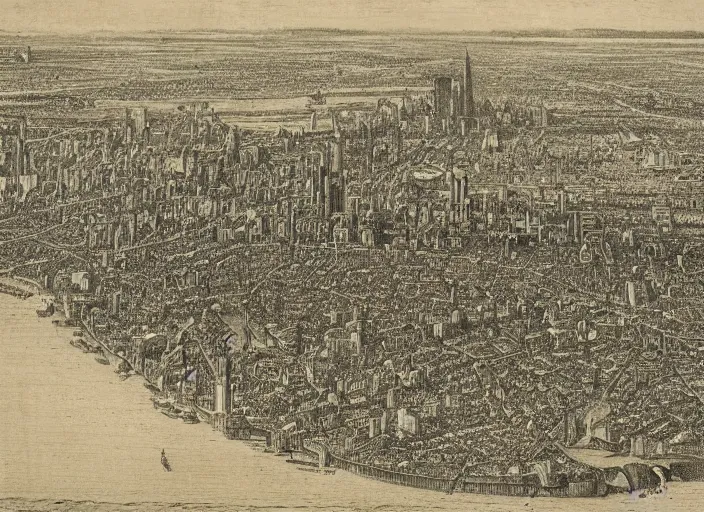 Image similar to detail from Hollar’s Panoramic view of New York City, 1647