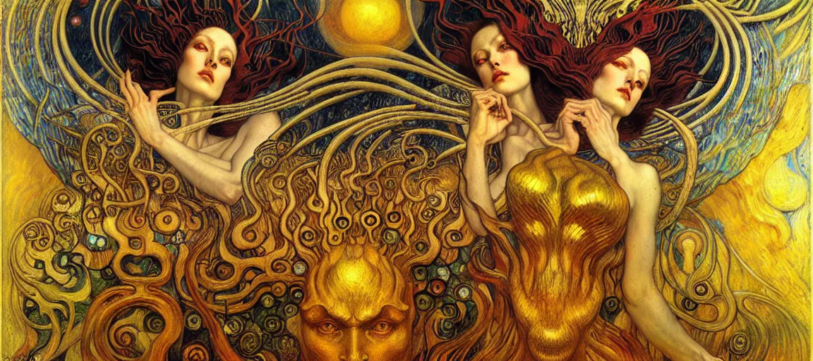 Image similar to Divine Chaos Engine by Karol Bak, Jean Delville, William Blake, Gustav Klimt, and Vincent Van Gogh, symbolist, visionary