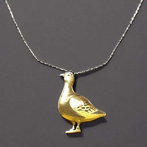 Image similar to a silver necklace on a golden duck