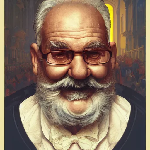 Image similar to old man super mario, highly detailed, digital painting, artstation, illustration, art by artgerm and greg rutkowski and alphonse mucha