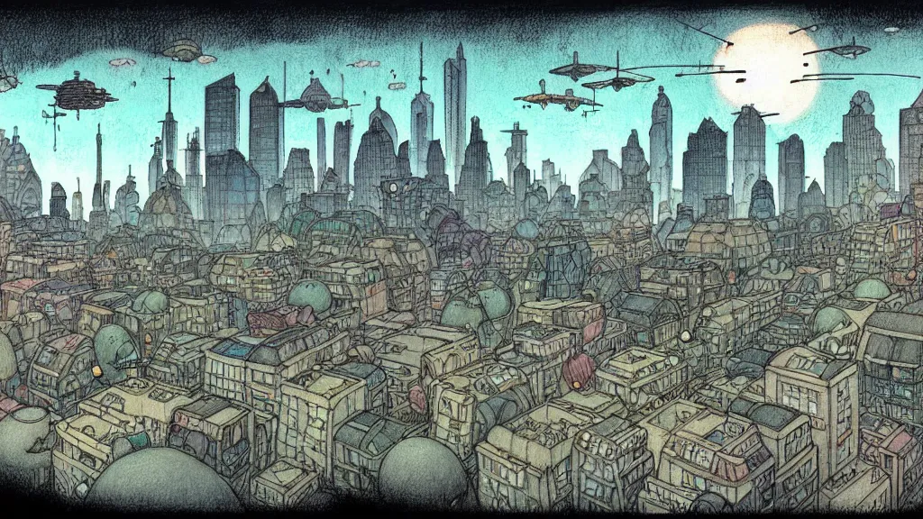 Prompt: Lofi downtown vibes with charcoal and pastel by Mattias Adolfsson, downtown buildings in the foreground in studio ghibli style, little dinosaur creatures in the foreground by Vincent Di Fate, little animal people flying old airplanes by Ross Tran, small steampunk airships as illustrative art, there is a mountain in the middle of the city, a city surrounds the mountain by Craig Mullins, the mountain is by Jon Mess