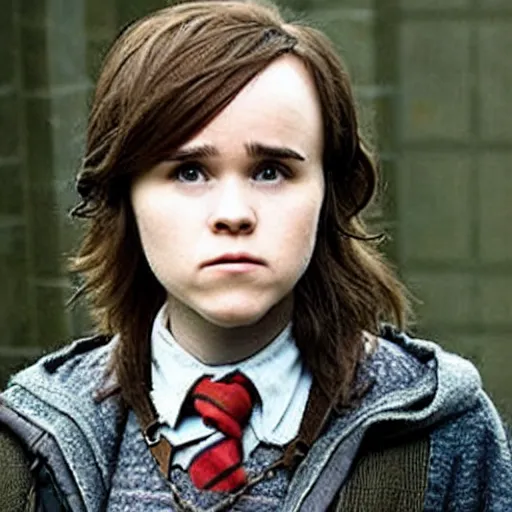 Image similar to Photo of Ellen Page as Hermonie Granger in Harry Potter, grimdark