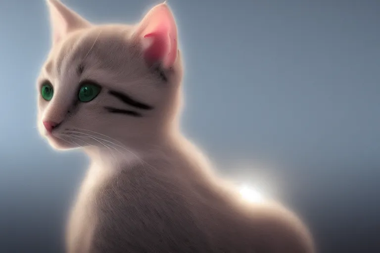 Image similar to beautiful kitten from the horizon, concept art trending on artstation, volumetric lighting, 8k