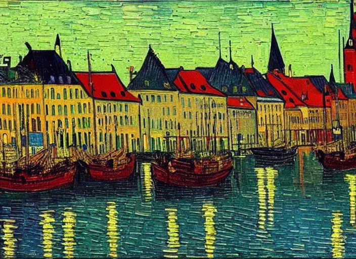 Prompt: a painting of the city of Rostock in the style of Vincent van Gogh