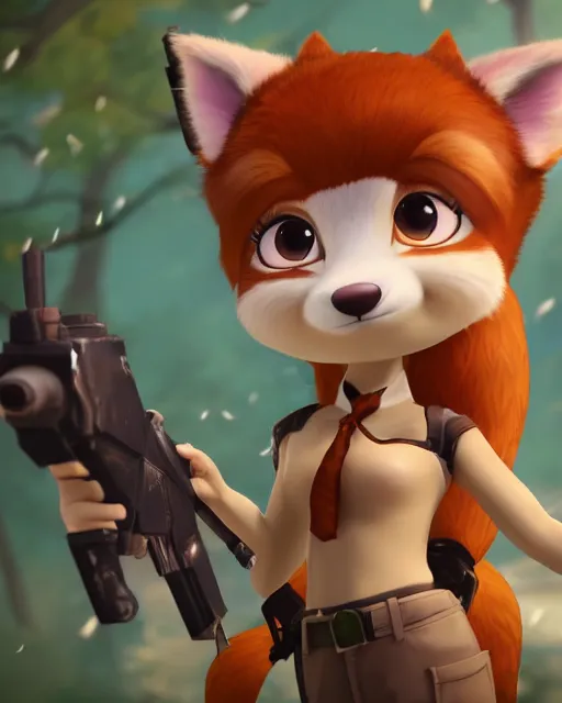 Image similar to female furry mini cute style, highly detailed, rendered, ray - tracing, cgi animated, 3 d demo reel avatar, style of maple story and zootopia, maple story gun girl, fox from league of legends chibi, soft shade, soft lighting