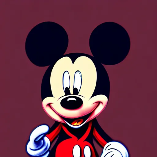 Prompt: mickey mouse warrior, painting portrait, desaturated, chiaroscuro, extremely detailed, artstation, cinematic
