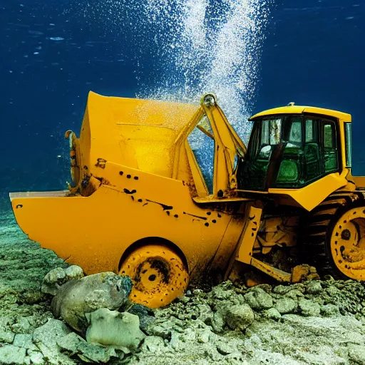 Prompt: bulldozer superimposed on underwater landscape