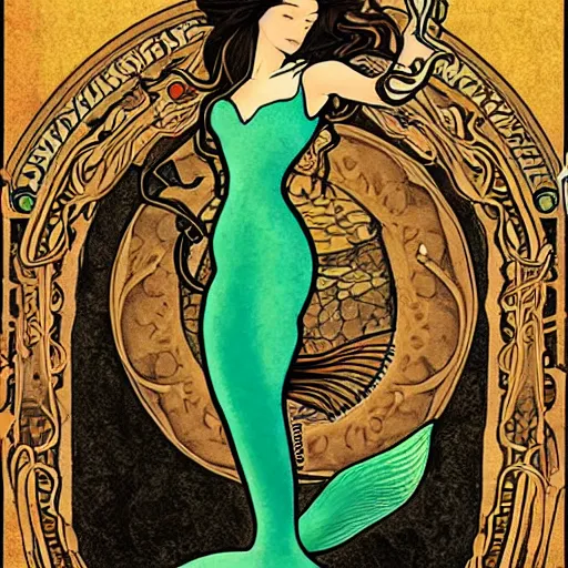 Image similar to sherlock holmes mermaid in the style of mucha