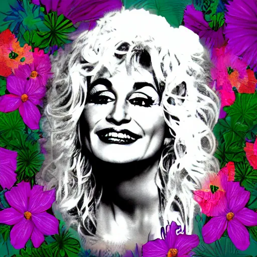 Image similar to flower child, Dolly Parton, graphic design