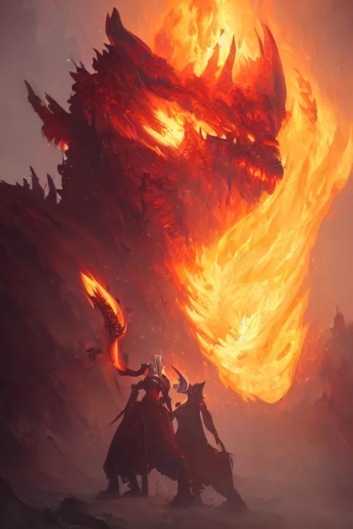 Prompt: a d & d with flames in their eyes, character concept art, illustration, world of warcraft, by greg rutkowski, emylie boivin, rossdraws