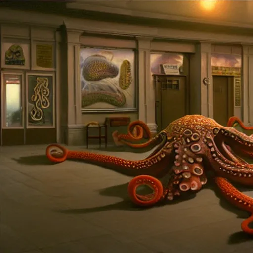 Image similar to hyperrealism photography supercomputer simulation of detailed octopus in the detailed ukrainian village in dramatic scene from movie the big lebowski ( 1 9 9 8 ) by taras shevchenko