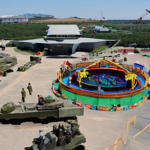 Prompt: a military installation disguised as an amusement park