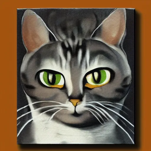 Prompt: canvas painting of cat monk cartoon, front view, eyes closed, omm