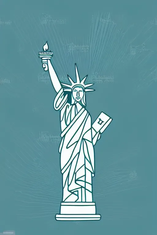 Prompt: minimalist boho style art of colorful statue of liberty, illustration, vector art