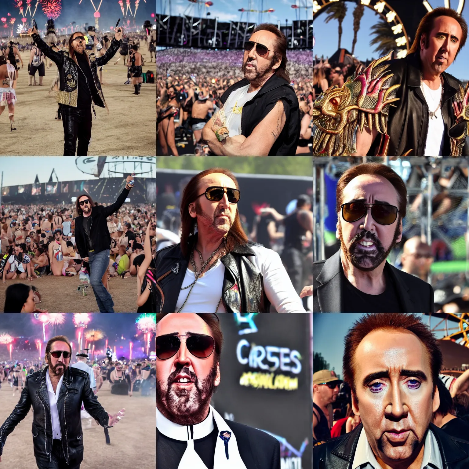 Prompt: Nicolas Cage attends EDC Las Vegas, Copyright National Geographic 2021