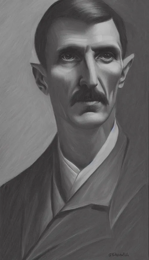 Prompt: nikola tesla portrait artwork, by steve argyle