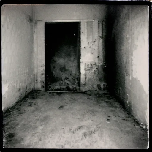 Image similar to a tall dark shadowy figure standing in the corner of the basement of an industrial building, abandoned, creepy!!, grainy, eerie, terrifying, horrorifiying, old polaroid, expired film,