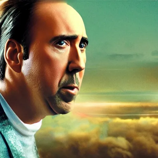 Prompt: Nicholas Cage as a space ship shooting aliens