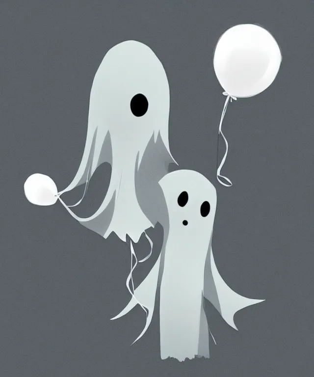 Image similar to cute ghost holding a balloon, anime, cartoon