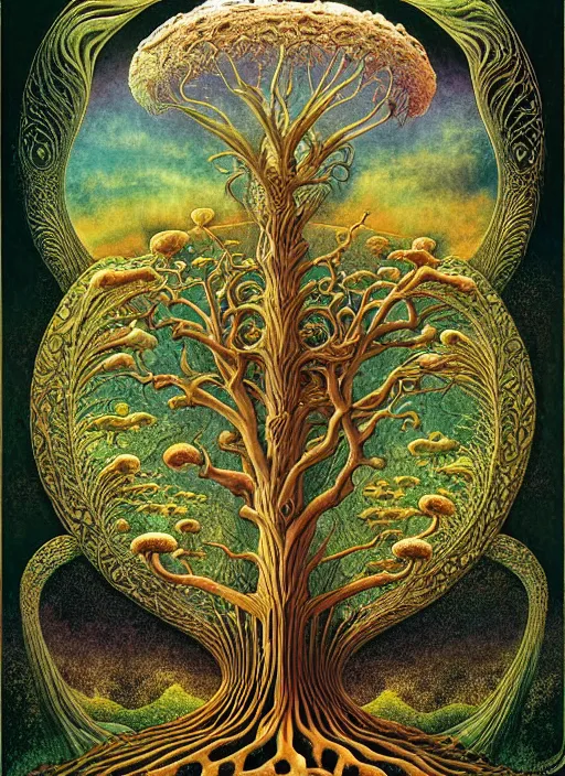 Image similar to tree of life by roger dean and andrew ferez, art forms of nature by ernst haeckel, divine chaos engine, symbolist, visionary, art nouveau, botanical fractal structures, organic, detailed, realistic, surreality